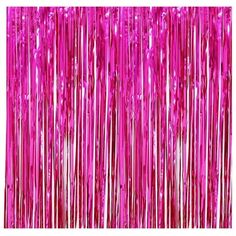 pink tinsel fringe curtain hanging from the ceiling