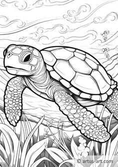 a sea turtle swimming in the ocean coloring page