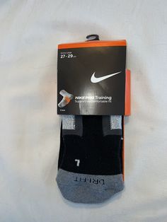 NIKEPRO TRAINING Crew Socks, Black, Grey Men's fits shoe size 11-15 Left/Right Specific for enhanced fit Cushion terry foot for better comfort, shock absorption Dynamic arch bridge for better stability and support Breathable dri-fit fabric Free Shipping Sporty Fade-resistant Running Socks, Functional Go-dry Training Socks, Sporty Black Moisture-wicking Socks, Sporty Black Running Socks, Sporty Black Sweat-resistant Socks, Sporty Running Socks For Sports Season, Breathable Black Training Socks, Black Breathable Training Socks, Breathable Black Socks For Training