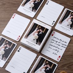 playing cards with wedding photos on them