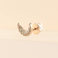 Crescent Moon Earring 14K Gold, Gold Moon Stud, Diamond Crescent Moon Earring, Champagne Diamond Stud ♦ Please note that this earring is made to order. S P E C S ♦ All of our jewelry is handmade in our studio in Seoul, Korea. ♦ 14K Gold (available in white, yellow, or rose) ♦ Size 8.6 (W) x 2.2 (H) x 2.9 (D) mm ♦ Champagne Diamond 1.1 mm x 6 pieces, 1.3 mm x 8 pieces ♦ Listing is for 1 Single Earring ♦ Please convo me if you want to have other stones! Ruby, Blue Diamonds, Purple Diamonds, Green Diamonds Purple, Moon Earring, Blue Diamonds, Small Gold Hoops, Crescent Moon Earrings, Purple Diamond, Moon Studs, Gold Moon, Green Diamond