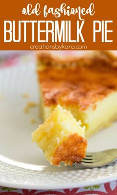 a slice of buttermilk pie on a plate with a fork