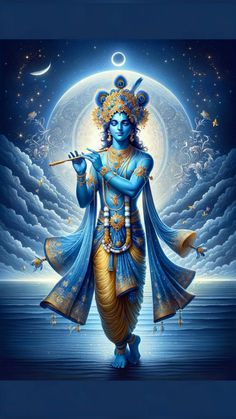 the hindu god is standing in front of a full moon with his hands up to his chest