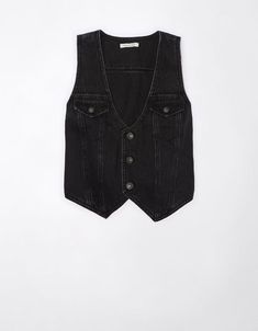 AE Denim Vest Western Denim Vest, Black Denim Vest Outfits For Women, Black Jean Vest Outfit, Black Denim Vest Outfit, Jean Vest Outfits, Jeans Boots Outfit, Denim Vest Outfit, Black Denim Vest, Vest Outfits For Women