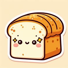 a sticker with a slice of bread in the shape of a face and eyes