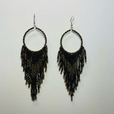 Handmade Black And Gold Chandelier Tassel Earrings Made By Evileyebymaria Black And Gold Chandelier, Beaded Chandelier Earrings, Beaded Chandelier, Jewelry Black, Gold Chandelier, Tassel Earrings, Chandelier Earrings, Gold Beads, Black And Gold