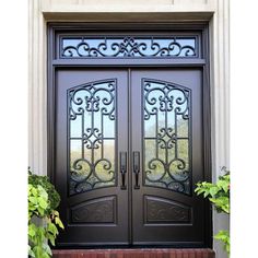 glory thermal break square top wrought iron front double door with transom Double Front Entry Doors, Wrought Iron Front Door, Iron Front Door, Iron Entry Doors, Elegant Entryway, Metal Doors Design, Iron Door Design, Double Front Doors, Window Grill Design