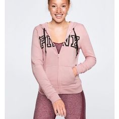 New With Tags. Victoria’s Secret Pink Everyday Lounge Campus Logo Full Zip Hoodie Sweatshirt, Chalk Rose. Blush Pink Shade. Rare Shade, No Longer Sold. Soft Fleece Lined. Slim Fit. 24” Long. Imported Cotton/Polyester. Hoodie W Drawstring. 2 Front Pockets. Hooded Pink Cotton Activewear, Pink Activewear With Drawstring Hood, Pink Hoodie Activewear For Spring, Pink Hoodie With Drawstring For Workout, Pink Workout Hoodie With Drawstring Hood, Pink Sportswear Top With Drawstring Hood, Pink Hooded Sweatshirt For Workout, Pink Sweatshirt For Workout In Spring, Pink Hooded Activewear For Spring