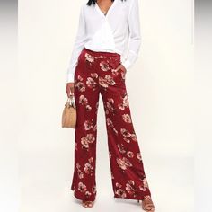 Questions? Leave A Comment Below! Chic Floral Print Pants For Day Out, High Waist Floral Print Bottoms For Work, Elegant Wide Leg Floral Print Bottoms, Elegant Wide Leg Bottoms With Floral Print, Floral Print Straight Pants For Fall, Elegant Wide Leg Floral Print Pants, Elegant Wide Leg Pants With Floral Print, Elegant Wide Leg Floral Pants, Elegant High Waist Floral Print Bottoms