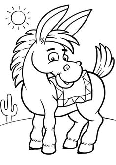 a cartoon horse with a cactus in the background