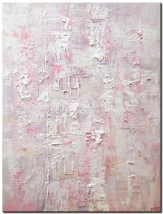 an abstract painting with white and pink colors