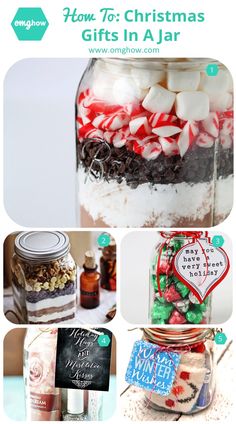 mason jar filled with candy and marshmallows for christmas gift in a jar