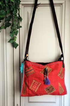 "Vintage Ethnic Shoulder Bag! In Mint condition!! This bag is made by fabric and leather materials. Zipper Working. Lining Black cotton! Measures: 12.6\" x 9.44\" (32 cm x 24 cm) Strap: 44.88\" (114 cm) Thanks for stopping by!!" Traditional Red Shoulder Bag For Everyday Use, Traditional Red Bag For Everyday Use, Traditional Red Bags For Everyday Use, Traditional Red Bags For Everyday, Traditional Red Satchel Bag, Traditional Red Rectangular Satchel, Traditional Red Rectangular Shoulder Bag, Traditional Red Satchel Shoulder Bag, Traditional Red Bags With Leather Handles