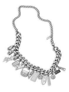 Find DIESEL Dx1521 Logo-charms Necklace on Editorialist. silver-tone stainless steel polished finish signature Oval D motif logo charms lobster claw fastening Silver Luxury Jewelry, Diesel Jewelry, Xoxo Jewelry, Jewelry Girl, Charms Necklace, Stacked Necklaces, Body Jewelry Piercing, Jewelry Accessories Ideas, Charm Necklace Silver