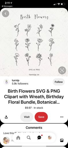 an iphone screen showing the birth flowers on it