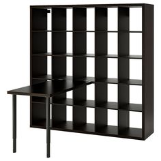 a black bookcase with several shelves on each side