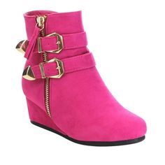 Please noted that size 9-10 for toddlers, size 11-3 for little kids and size 4 for big kids. Make a stunning impression with these cute wedge ankle booties. Carefully detailed with double straps and padding detail, they are finished with a zipper closure. Size: 3 Little Kid.  Color: Pink.  Gender: female. High Heels For Kids, Fluffy Heels, Wedge High Tops, Kids Heels, Cute High Heels, Cute Wedges, Toddler Boots, Color Fuchsia, Girls Shoes Kids