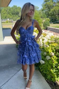 Dusty Blue Homecoming Dresses, Light Blue Hoco Dress, Blue Hoco Dress, Sequin Homecoming Dress, Tulle Material, Blue Homecoming Dresses, Fairy Clothes, Tiered Ruffle Skirt, Prom Dress Inspiration