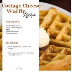 a recipe for cottage cheese waffles on a plate