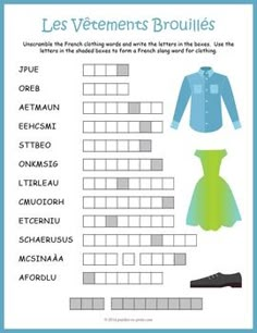 clothes and shoes are arranged in the form of crosswords for children to learn