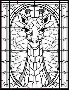 a stained glass window with a giraffe's head