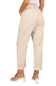 These pleat-front pants are crafted from soft corduroy and boast a high-waist, cuffed-hem silhouette. Zip fly with button closure Side pockets Unlined 100% polyester Hand wash, dry flat Imported Trendy Relaxed Fit Corduroy Bottoms, Spring High-waisted Corduroy Pants, Spring Corduroy Bottoms With Elastic Waistband, Spring Ankle-length Corduroy Pants, Corduroy Ankle-length Workwear Bottoms, Spring Corduroy Tapered Leg Pants, Chic Corduroy Bottoms With Pockets, Spring Tapered Leg Corduroy Bottoms, Spring Tapered Leg Corduroy Pants