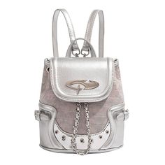 cyber aesthetic silver backpack boogzel clothing Mushroom Beret, Indie Aesthetic Outfits, E Girl Clothes, Cute Mini Backpacks, Aesthetic Backpack, Aesthetic Clothing Stores, Egirl Clothes, Soft Girl Clothes, Aesthetic Stores