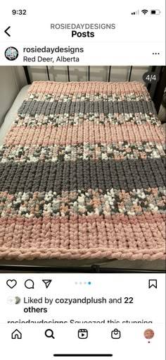 a crocheted blanket is displayed on a bed frame with the caption reads, rosedaydesigns red room, albury and 22 other