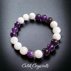 - Experience The Healing Energy Of Natural Stones With Our Moonstone Amethyst Bracelet. Crafted With High-Quality Crystals, This Bracelet Boasts 9-10mm Beads That Are Carefully Selected For Their Unique Beauty And Healing Properties. Standard Size Is 7.5 Inches. We Can Customize The Length If You Send Us A Message. - Amethyst And Moonstone, The Two Featured Stones In This Exquisite Bracelet, Are Renowned For Their Calming And Balancing Effects. Amethyst Is Known To Promote Inner Peace While Moon Handmade White Amethyst Bracelets, Moonstone Bracelet, Amethyst Bracelet, Healing Energy, Unique Beauty, Healing Bracelets, Nature Bracelets, Healing Properties, Energy Healing