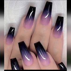 Press On 24 Count Gradient Black And Purple Long Press On Nails Comes With Jelly Glue And Nail File New Ongles Beiges, Purple Acrylic Nails, Nagellack Trends, Long Press On Nails, Purple Nail, Black Nail, Diy Nail Art, Black And Purple