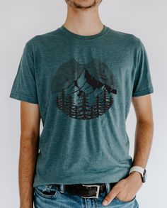 Mountain life graphic on Blue Lv Fashion, Hiking Tshirt, Mountain Life, Blue Mountain, Leather Chain, Clothing Co, Cotton Lights, Mens Graphic Tshirt, Pure Products