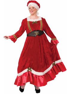 Adult Curvy Mrs. Claus Traditional Dress Costume - costumes.com Womens Santa Costume, Mrs Claus Outfit, Mrs Claus Dress, Christmas Costumes Women, Teenage Halloween Costumes, Stitch Costume, Mrs Santa Claus, Costumes College, Christmas Fancy Dress