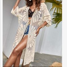 Ships In 4-5 Days Business Floral Embroidery, Sheer, Mesh, Tie Front 65% Nylon, 35% Rayon Color In First Picture. Bathing Suit Coverup, Beach White Dress, Sheer Kimono, Lace Kimono, Boho Kimono, Womens Kimono, Boho Lace, Kimono Dress, Estilo Boho