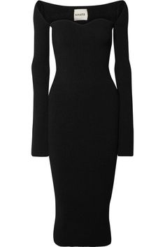 Khaite - Beth Ribbed-knit Midi Dress - Black Black Attire, Simple Black Dress, Black Two Piece, Red Lip, Black Midi, Knit Midi, Knit Midi Dress, Kenneth Jay Lane, Dresses Black