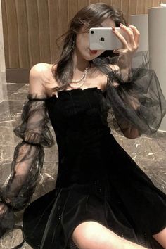 Retro Black Dress, Women Club Dresses, Gothic Dresses, Look Grunge, Gaun Fashion, Style Gothic, Chiffon Mini Dress, Korean Fashion Dress, Gothic Dress