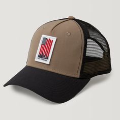 Free Country Five Panel American Flag Trucker Hat - Khaki #color_khaki American Style Snapback Trucker Hat, Adjustable Americana Trucker Baseball Cap, 4th Of July Trucker Snapback Baseball Cap, 4th Of July Trucker Baseball Cap, Patriotic Adjustable Trucker Hat For Sports, Patriotic Trucker Hat Baseball Cap For Outdoor, Patriotic Trucker Hat For Outdoor, Patriotic Outdoor Trucker Hat (one Size Fits Most), Patriotic Snapback Trucker Hat For Memorial Day