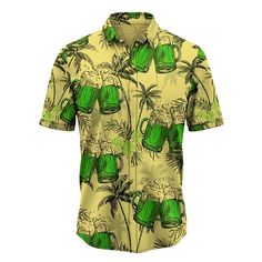 Season:Summer,Spring; Fabric:Polyester; Sleeve Length:Short Sleeves; Look After Me:Washable,Hand wash,Machine wash; Gender:Men's; Style:Soft,Hawaiian,Fashion,Tropical,Designer; Tops Type:Summer Hawaiian Shirt,Shirt; Occasion:Hawaiian,Beach,Casual,Holiday,Street; Age Group:Adults'; Fit Type:Regular Fit; Pattern:Graphic Prints,Leaves,Beer; Design:Button-Down,Print; Neckline:Turndown; Brand:OUKU; Front page:FF; Listing Date:12/23/2022; Bust:; Length:; Shoulder Width:; Fit US Size:; Fit UK Size:; Fi Cheap Green Hawaiian Shirt, Cheap Green Collared Hawaiian Shirt, Oktoberfest Men, Leaves Shirt, Hawaiian Fashion, Hawaiian Summer, Mens Shirts Online, Mens Printed Shirts, Tropical Fashion