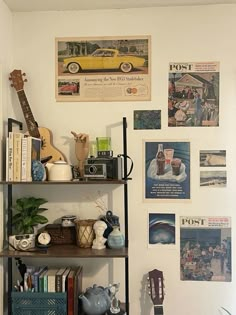 a living room filled with furniture and lots of pictures on the wall next to bookshelves