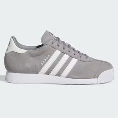 Classic Gray Sneakers With Cushioned Footbed, Classic Gray Slip-on Sneakers, Classic Gray Lace-up Sneakers, Luxury Gray Adidas Sneakers, White Suede Adidas Skate Shoes, Gray Adidas Sneakers With Logo, Adidas White Suede Skate Shoes, Adidas High-top Gray Skate Shoes, Five Star