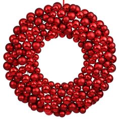 red christmas balls arranged in the shape of a wreath on an isolated white background photo