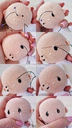 the instructions for how to make a crocheted stuffed animal with eyes and ears