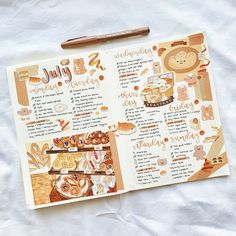 a recipe book is open on a white sheet