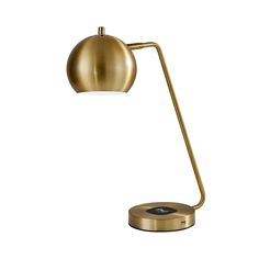 a gold table lamp with a dimmer on the base and a black light underneath it