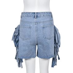 Expertly crafted with a high waist design, these denim shorts feature stylish side tassel details and trendy ripped accents. Made from quality denim fabric, these shorts are both comfortable and fashionable. Elevate your summer wardrobe with these must-have shorts. Decoration Button , Zip Up , Pockets , Tassel , Hole Style Novelty Fabric Type Denim Material Cotton , Polyester Pattern Type Solid Season Summer Type Jeans Fabric Non-Stretch Trendy High Rise Fringe Shorts, Summer Cotton Jean Shorts With Fringe, High-waisted Denim Fringe Shorts, Fringe Denim Jean Shorts, Trendy Cotton Fringe Shorts, High Waist Denim Jean Shorts With Fringe, High-waist Denim Jean Shorts With Fringe, Summer Cotton Jeans With Fringe, Summer Fringe Cotton Jeans