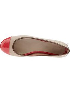 Red/Beige/Brown color block, cap toe ballet flats from Banana Repubilc Chic Synthetic Ballet Flats With Rubber Sole, Synthetic Ballet Flats With Ortholite Insole And Round Toe, Chic Leather Ballet Flats With Cushioned Footbed, Synthetic Ballet Flats With Leather Sole, Synthetic Ballet Flats With Ortholite Insole, Medium Width Slip-on Ballet Flats With Cushioned Footbed, Slip-on Ballet Flats With Removable Insole And Almond Toe, Ballet Flats With Removable Insole And Almond Toe, Leather Ballet Flats With Ortholite Insole