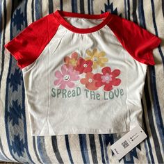 Graphic Floral Baby Tee Size Small Nwt Retro Red Top With Letter Print, Playful Red Tops For Summer, Playful Red Summer Tops, Cute White Tops With Letter Print, Cute Red Cotton Top, Playful Red T-shirt For Summer, Cute Red Tops For Spring, Cute Red Top For Spring, Cute Red Spring Tops