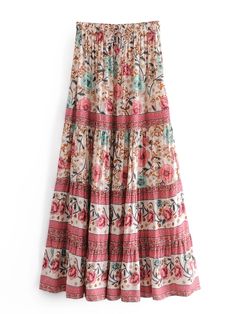 Lasaky - Fashionable Elastic Waist Printed Midi Skirt with Waist Tie Skirt Stitching, Floral Skirt Summer, Printed Long Skirt, Bandeau Dress, Long Maxi Skirts, Printed Midi Skirt, Vintage Floral Print, Feminine Look, Beige Color