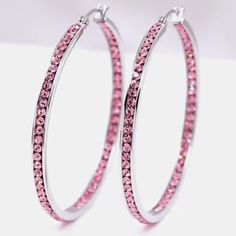 2 Inch Hoops Silver Tone With Pink Rhinestones Other Available Colors Are Listed Separately In Gold , Silver And Black Metal. Most Of My Other Earrings Are Dangle Types That Can Be Upgraded To Solid Sterling Silver Or 14k Gold Filled Wires So If You Have Sensitive Ears Like Me, Check My Other Items For That Type. I Have A Background In Jewelry Design In Nyc And I Buy My Ear Wires From A Legitimate Metal Source Jewelry Supplies Company. I Can't Wear Metals Other Than Stainless Steel, Gold Or Real Pink Hoop Earrings, Hoops Silver, Big Hoop Earrings, Earrings Crystal, Pink Jewelry, Pink Earrings, Pink Rhinestones, Sensitive Ears, Boutique Jewelry