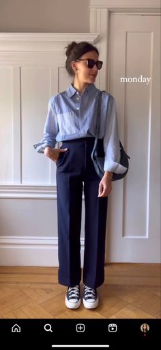 Navy Pants Outfit Women, Navy Trousers Outfit Women, Striped Trousers Outfit, Navy Blue Shirt Outfit, Blue Trousers Outfit, White Striped Shirt Outfit, Blue Striped Shirt Outfit