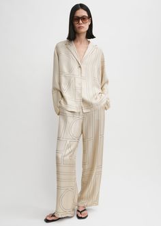 Monogram silk pj top ivory Monogrammed Pajamas, Classic Pajamas, Extra Long Sleeves, Pajama Pant, Black Thread, Silk Pants, Silk Pajamas, Mode Inspo, Silk Twill